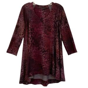 Nally & Millie Burgundy Abstract Snakeskin-Inspired Print Tunic Top, Size S